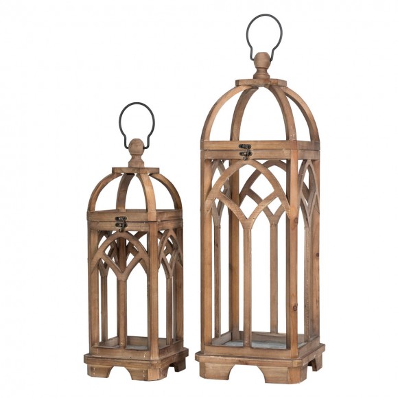 glitzhome Glitzhome Farmhouse Natural Wooden Church Window Lanterns Set of 2