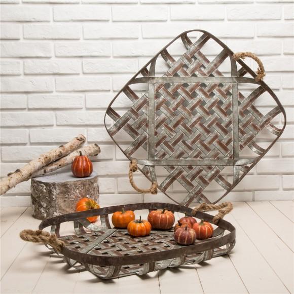Glitzhome Glitzhome Farmhouse Oversized Galvanized Metal Wall Basket Set Of 2