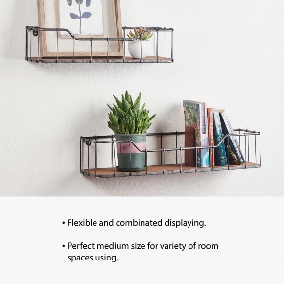 Glitzhome Glitzhome Farmhouse Ructic Metal Wooden Wall Storage Basket Shelves Set Of 2