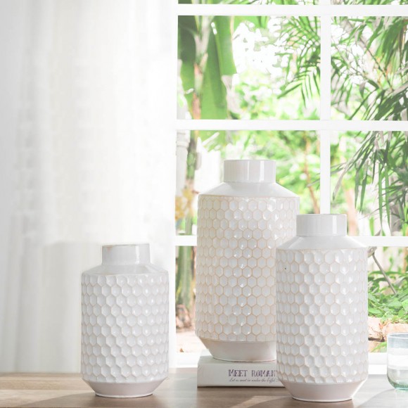 Glitzhome Glitzhome Farmhouse White Decorative Metal Vase Set Of 3