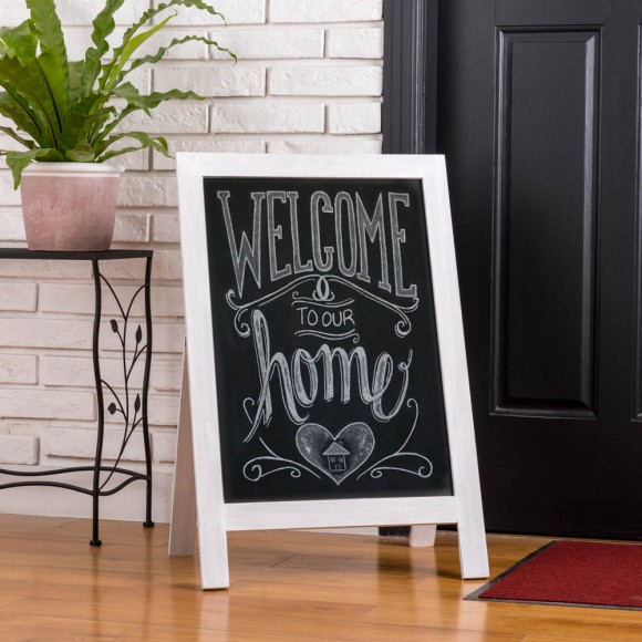 Glitzhome Glitzhome Farmhouse White Wooden Framed Haning Or Standing Chalkboard Sign