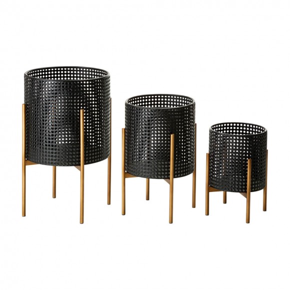 glitzhome Glitzhome Faux Wicker Black Metal Pot Planter Stand Set of 3