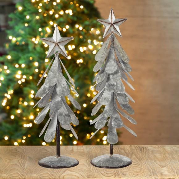 Glitzhome Glitzhome Galvanized Metal Christmas Table Tree Decor Set Of 2