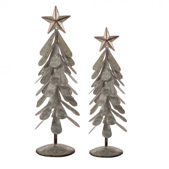 glitzhome Glitzhome Galvanized Metal Christmas Table Tree Decor Set of 2