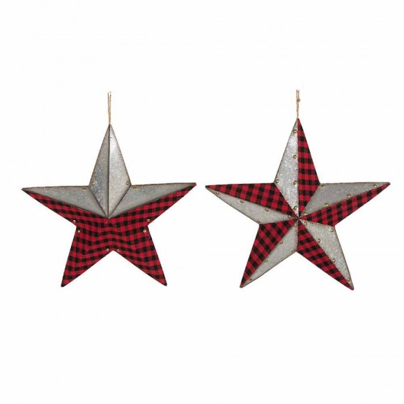 glitzhome Glitzhome Galvanized Plaid Pattern Star with Rivet Set of 2