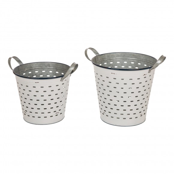 glitzhome Glitzhome Galvanized Round Metal Planters Storage Organizer With Burlap Handles Set of 2