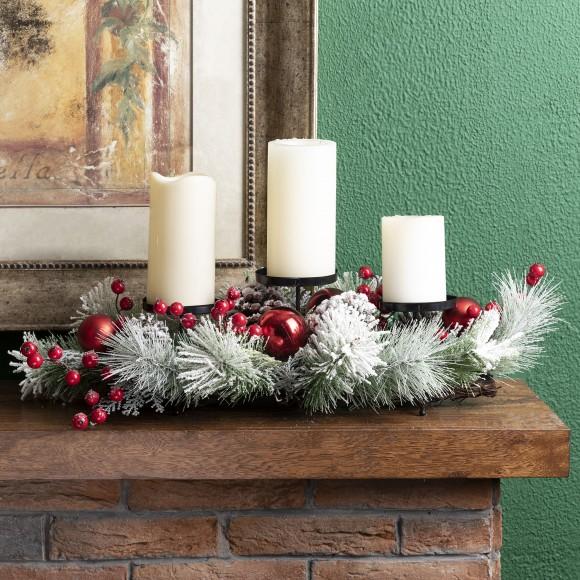 Glitzhome Glitzhome Glitted Berry Ornament Pinecone Candle Holder Centerpiece