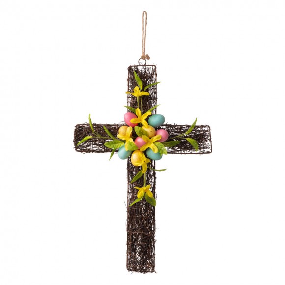 glitzhome Glitzhome 18"H Easter Floral Cross