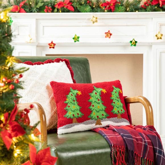 Glitzhome Glitzhome 18"L Hooked Bent Trees Pillow