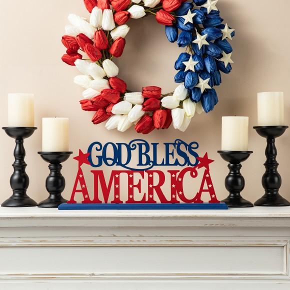 Glitzhome Glitzhome Glitzhome 18"L Wood & Metal "GOD BLESS AMERICA" Table Decor