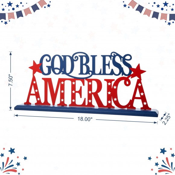 Glitzhome Glitzhome Glitzhome 18"L Wood & Metal "GOD BLESS AMERICA" Table Decor