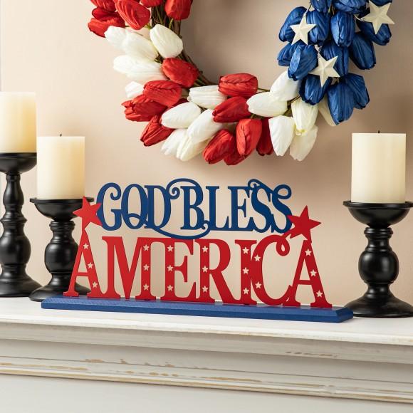 Glitzhome Glitzhome Glitzhome 18"L Wood & Metal "GOD BLESS AMERICA" Table Decor