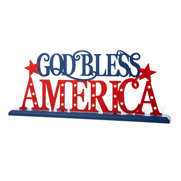 glitzhome Glitzhome Glitzhome 18"L Wood & Metal "GOD BLESS AMERICA" Table Decor