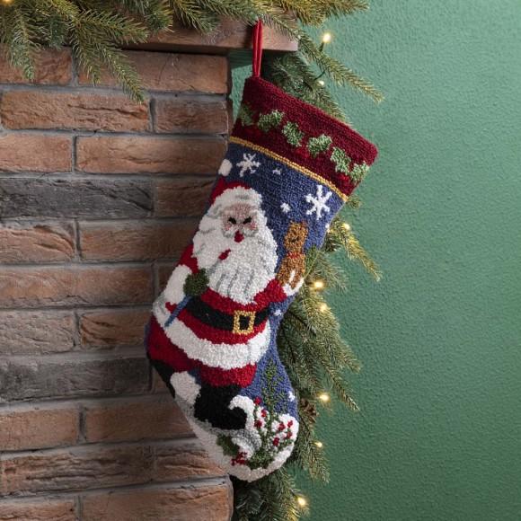 Glitzhome Glitzhome 19.00"L Santa Hooked Stocking