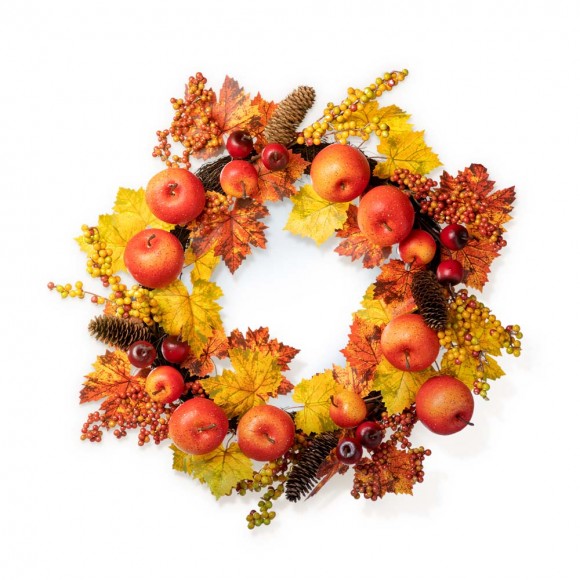 glitzhome Glitzhome 24"D Apple Berry Leaf Wreath
