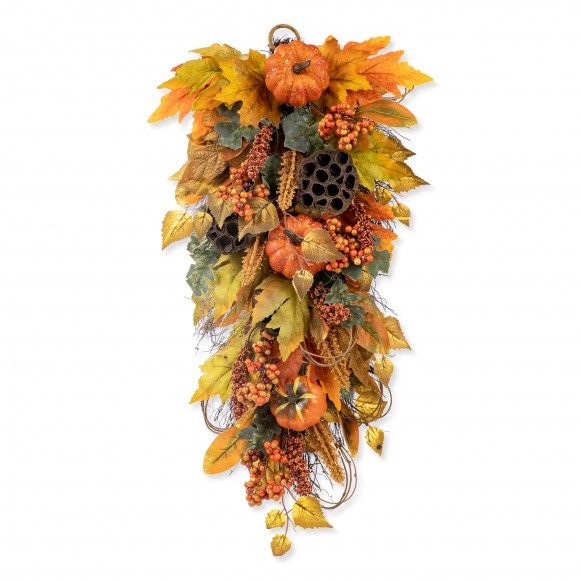 glitzhome Glitzhome 25"H Fall Pumpkin Leaf Swag