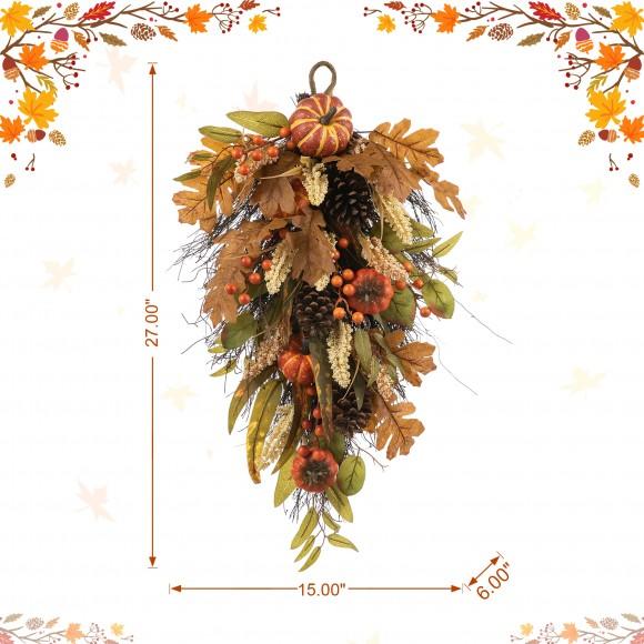 Glitzhome Glitzhome 27"H Fall Pumpkin Leaf Swag
