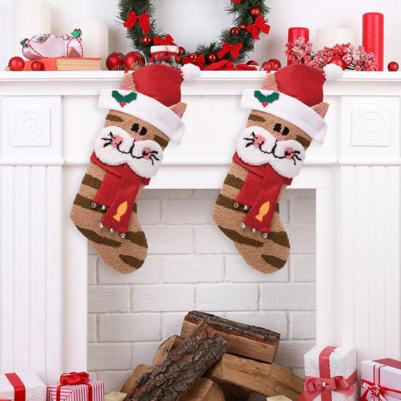 Glitzhome Glitzhome 2PK Hooked Stocking 3D Cat