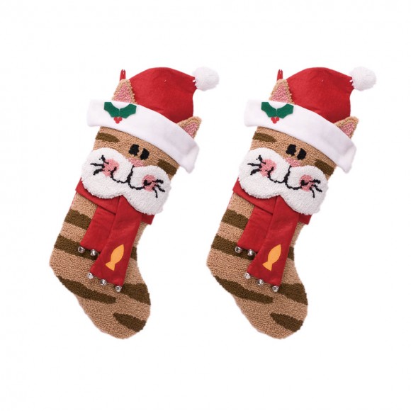 glitzhome Glitzhome 2PK Hooked Stocking 3D Cat