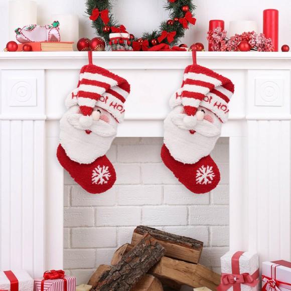 Glitzhome Glitzhome 2PK Hooked Stocking 3D Santa