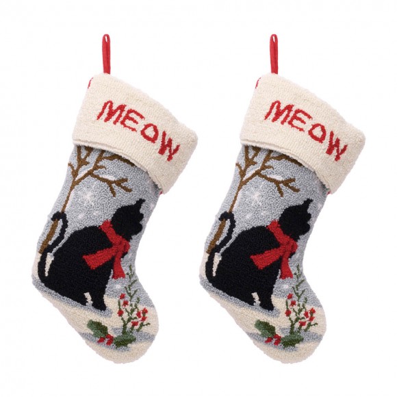 glitzhome Glitzhome 2PK Hooked Stocking Cat
