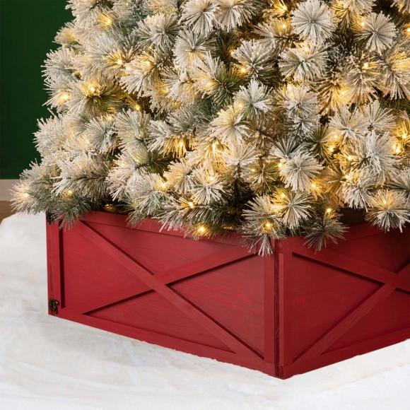Glitzhome Glitzhome 32"L Red Wooden Tree Collar