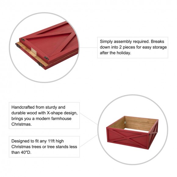 Glitzhome Glitzhome 32"L Red Wooden Tree Collar
