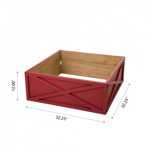 Glitzhome Glitzhome 32"L Red Wooden Tree Collar