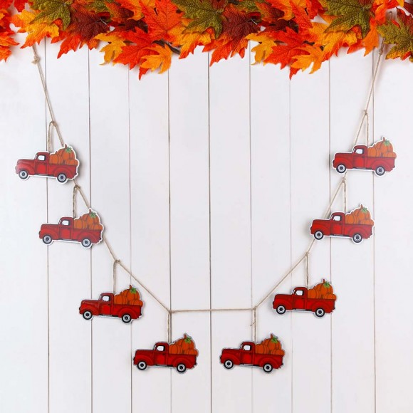 Glitzhome Glitzhome 72"L Fall Metal Trucks Garland