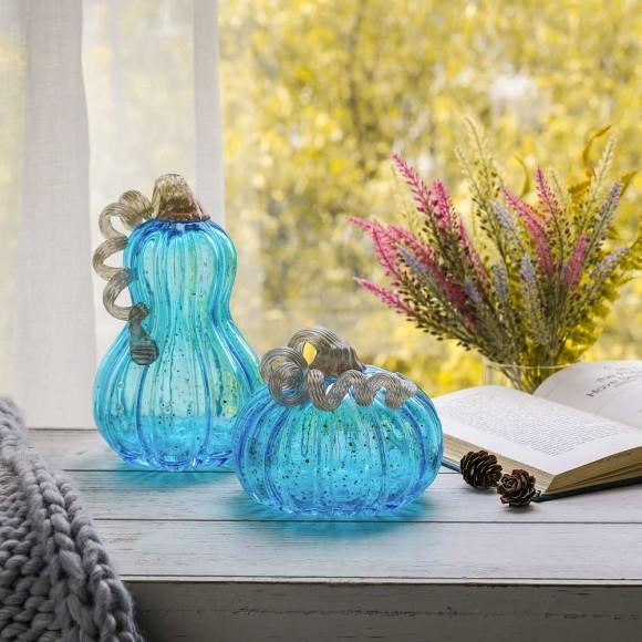 Glitzhome Glitzhome S/2 Blue Glass Pumpkin Decor