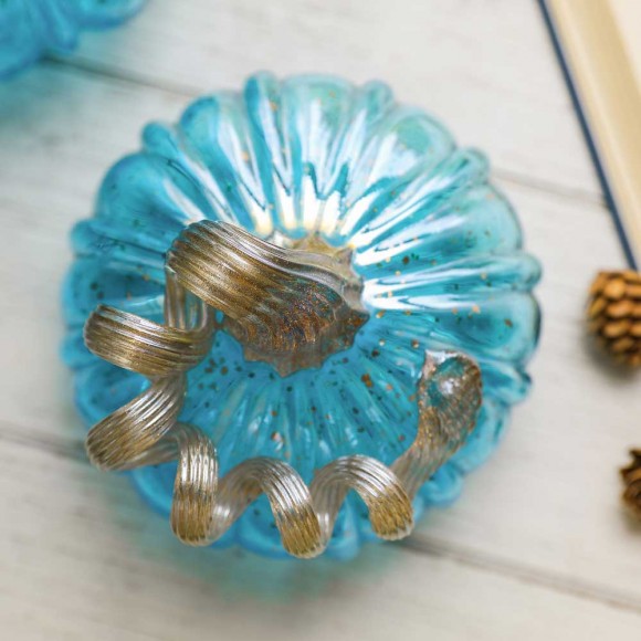 Glitzhome Glitzhome S/2 Blue Glass Pumpkin Decor