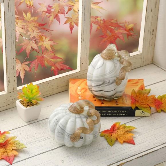 Glitzhome Glitzhome S/2 Gray Marble Glass Pumpkin