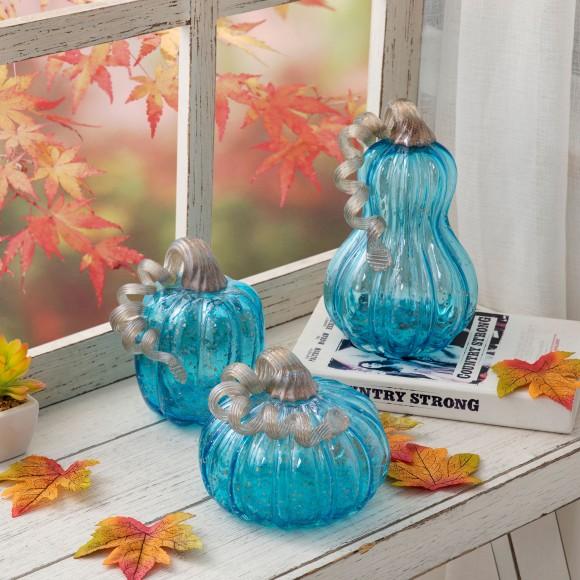 Glitzhome Glitzhome S/3 Blue Glass Pumpkin