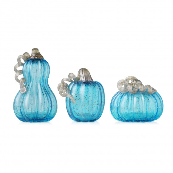 Glitzhome Glitzhome S/3 Blue Glass Pumpkin