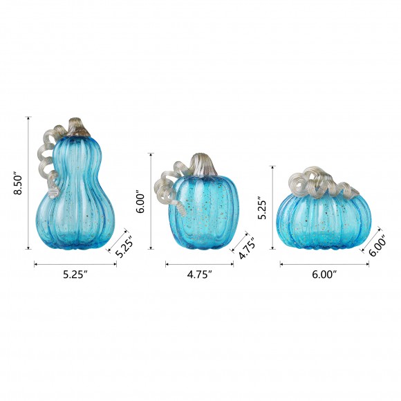Glitzhome Glitzhome S/3 Blue Glass Pumpkin