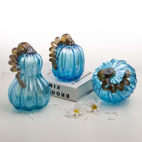 Glitzhome Glitzhome S/3 Blue Glass Pumpkin