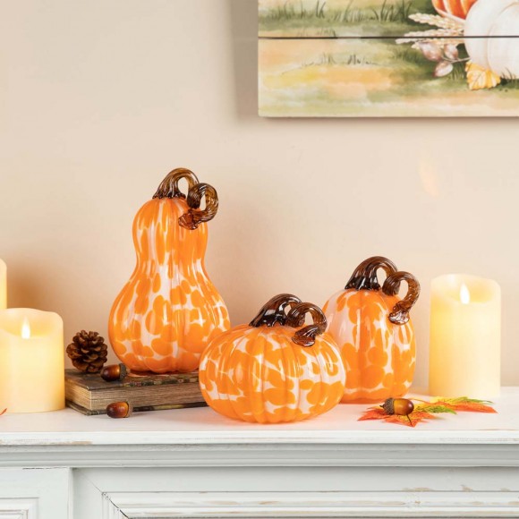 Glitzhome Glitzhome S/3 Orange Glass Pumpkin & Gourd