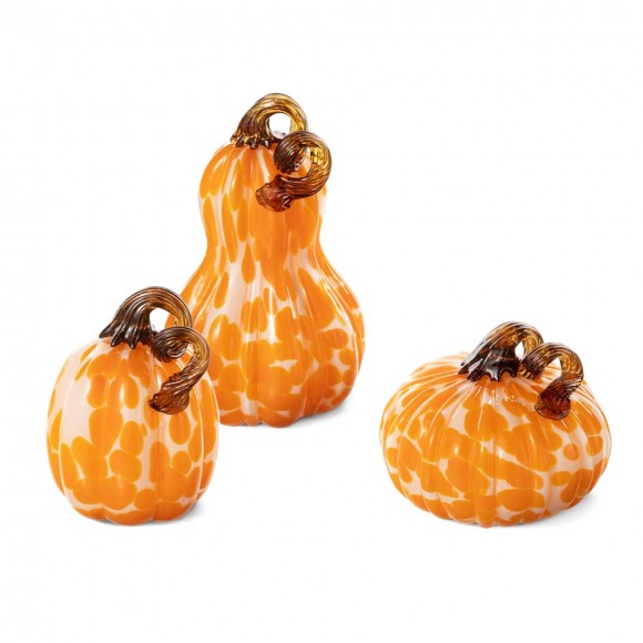 glitzhome Glitzhome S/3 Orange Glass Pumpkin & Gourd