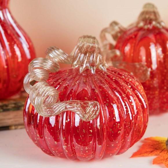 Glitzhome Glitzhome S/3 Red Glass Pumpkin & Gourd