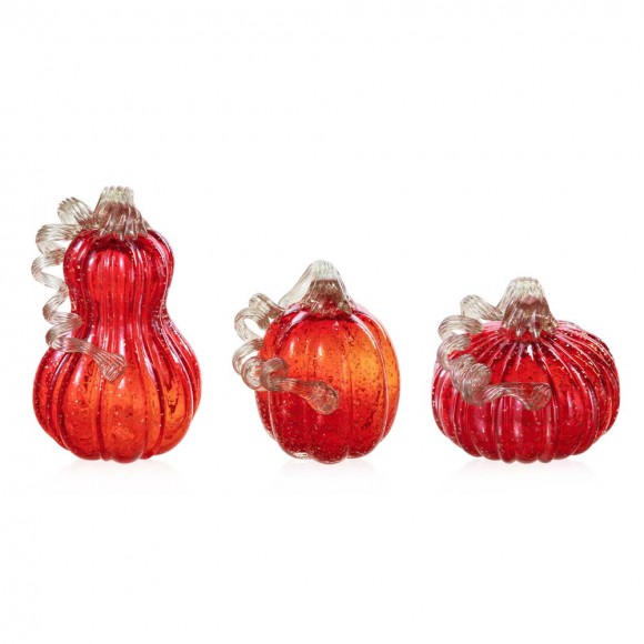 glitzhome Glitzhome S/3 Red Glass Pumpkin & Gourd