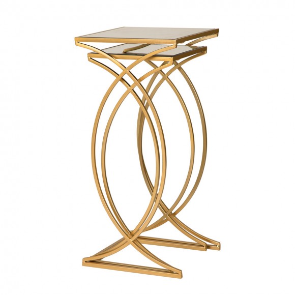 Glitzhome Glitzhome Gold Metal Nesting Accent End Table/Coffee Table With Glass Top Set Of 2