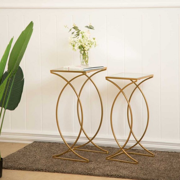 Glitzhome Glitzhome Gold Metal Nesting Accent End Table/Coffee Table With Glass Top Set Of 2