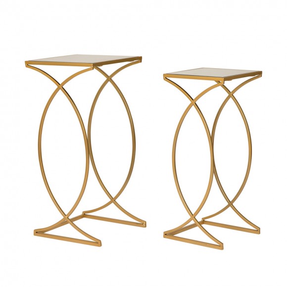 glitzhome Glitzhome Gold Metal Nesting Accent End Table/Coffee Table with Glass Top Set of 2