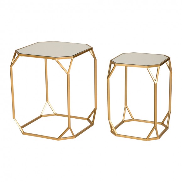 glitzhome Glitzhome Gold Metal Nesting Side & End Accent Tables with Glass Top Set of 2