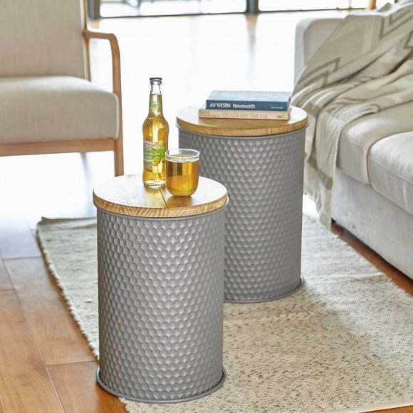 Glitzhome Glitzhome Gray Honeycomb Metal Storage Accent Table Or Stool With Solid Wood Lid Set Of 2