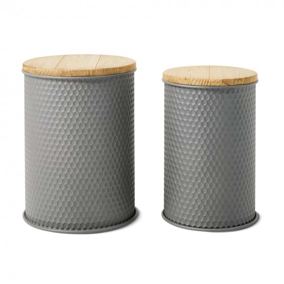 glitzhome Glitzhome Gray Honeycomb Metal Storage Accent Table or Stool with Solid Wood Lid Set of 2