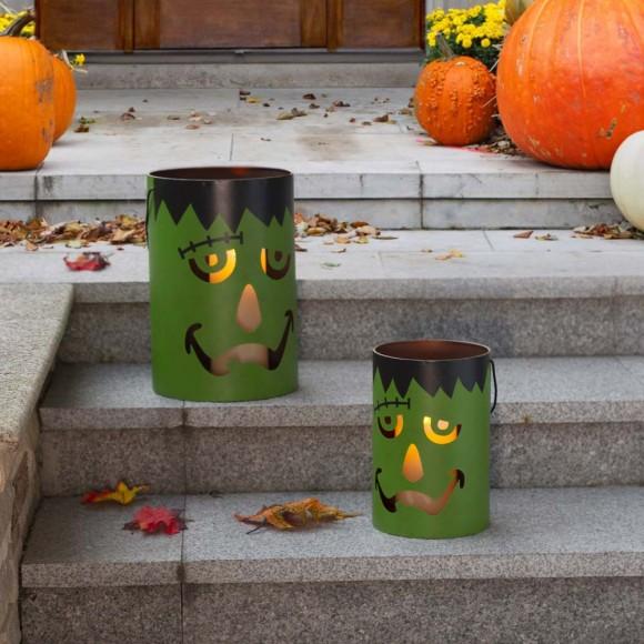 Glitzhome Glitzhome Green Halloween Metal Cutout Frankenstein Face Bucket Set Of 2