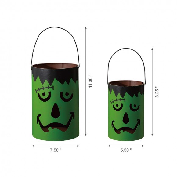 Glitzhome Glitzhome Green Halloween Metal Cutout Frankenstein Face Bucket Set Of 2