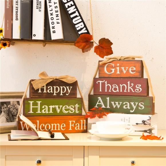 Glitzhome Glitzhome Handcrafted Wooden "Give Thanks" Block Set