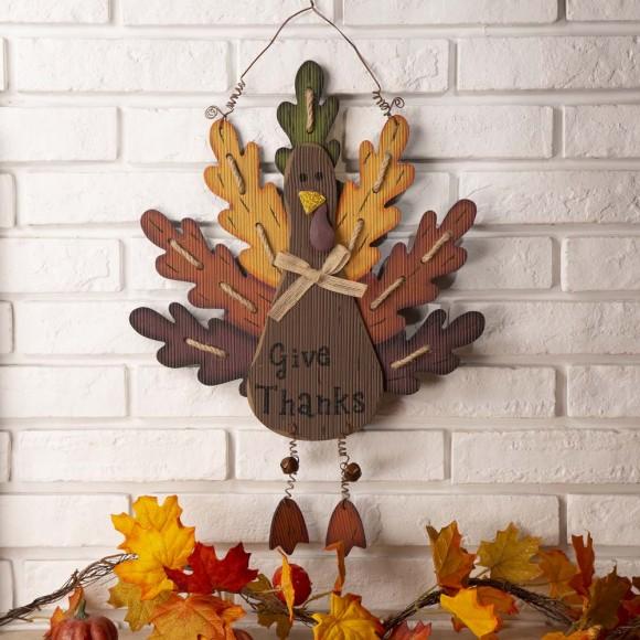 Glitzhome Glitzhome Handcrafted Wooden "Give Thanks" Turkey Wall Hanging Decor